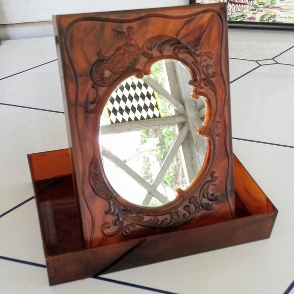 Vintage Vanity Mirror Makeup Faux Tortoise… - Picture 5 of 8